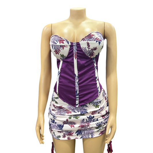Purple 2 piece corset set