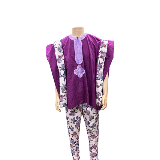 Purple 3 piece agbada set
