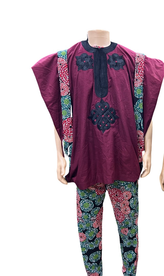 Maroon 3 piece agbada set